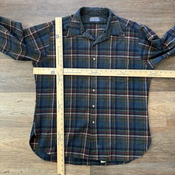 VTG Pendleton 60s-70s Button Up Shirt USA Woolmark Virgin Wool Plaid XL *HOLES* - Picture 6 of 8